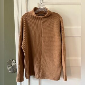 Tahari Tan Ribbed Mock Neck Sweater